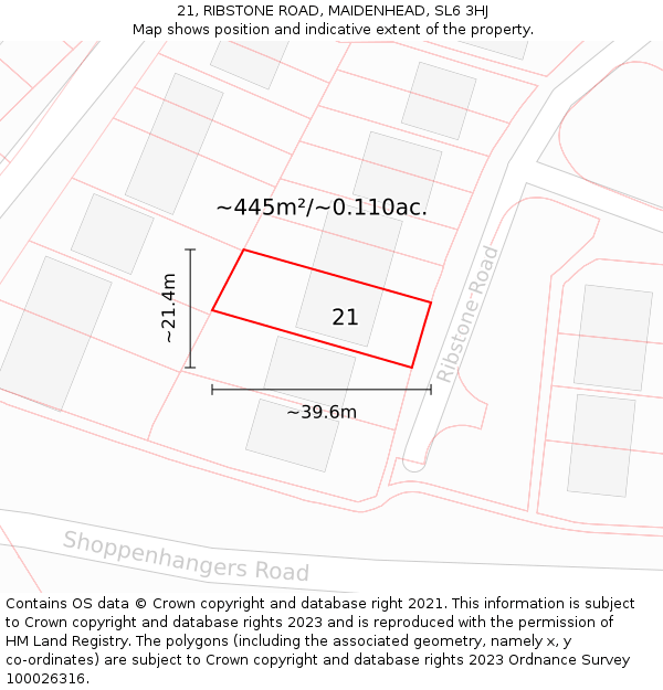 21, RIBSTONE ROAD, MAIDENHEAD, SL6 3HJ: Plot and title map