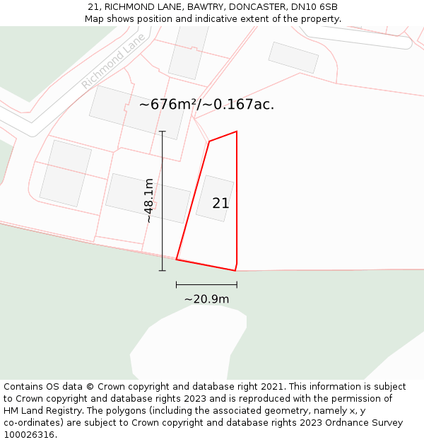 21, RICHMOND LANE, BAWTRY, DONCASTER, DN10 6SB: Plot and title map