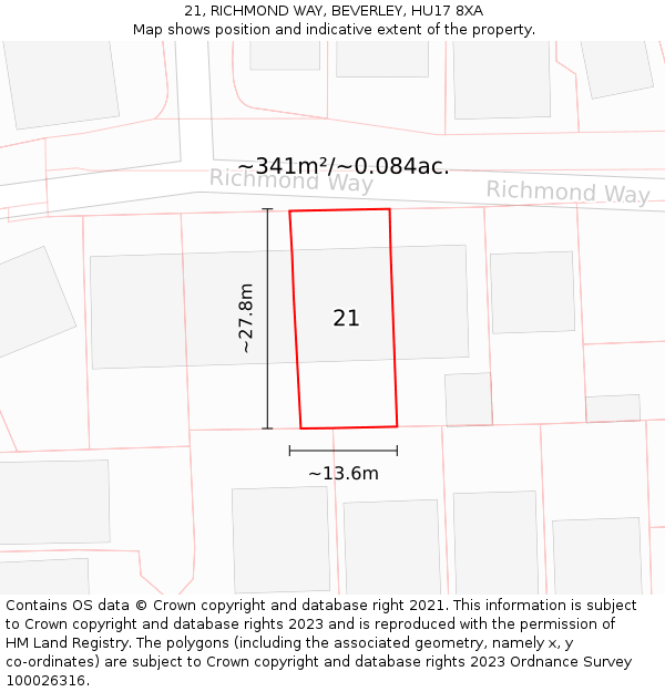 21, RICHMOND WAY, BEVERLEY, HU17 8XA: Plot and title map