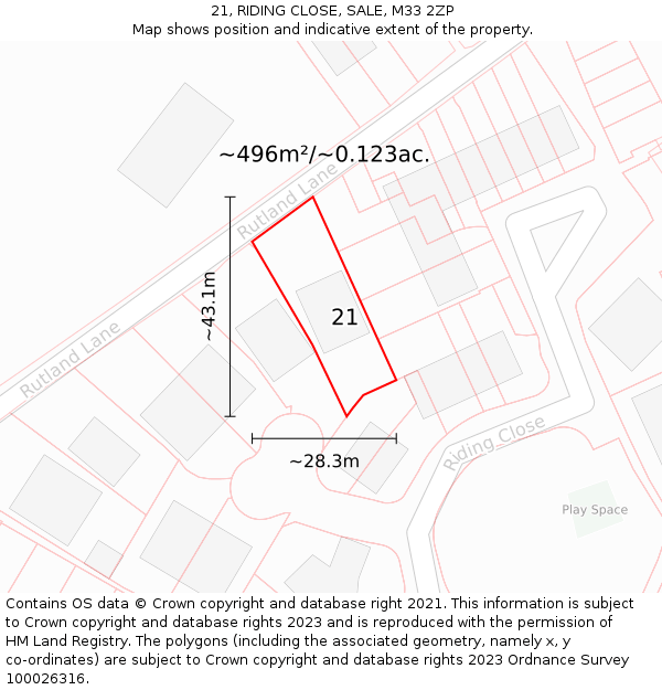 21, RIDING CLOSE, SALE, M33 2ZP: Plot and title map