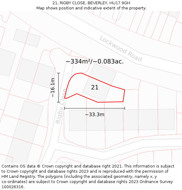 21, RIGBY CLOSE, BEVERLEY, HU17 9GH: Plot and title map