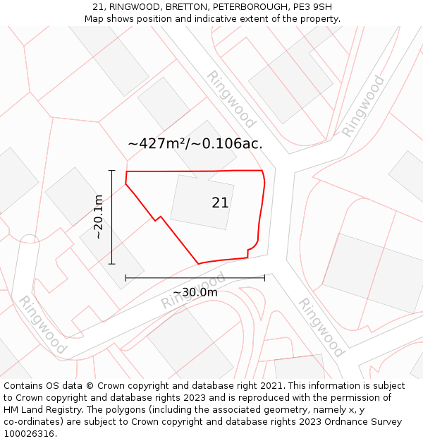 21, RINGWOOD, BRETTON, PETERBOROUGH, PE3 9SH: Plot and title map