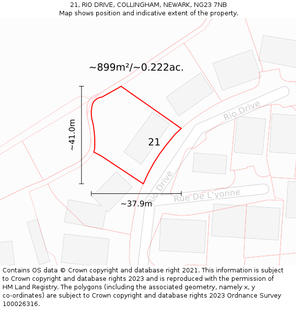 21, RIO DRIVE, COLLINGHAM, NEWARK, NG23 7NB: Plot and title map