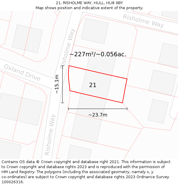 21, RISHOLME WAY, HULL, HU8 9BY: Plot and title map