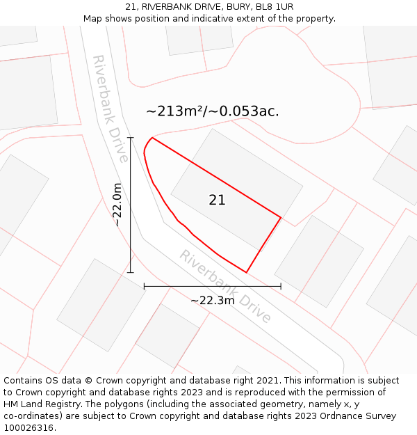 21, RIVERBANK DRIVE, BURY, BL8 1UR: Plot and title map