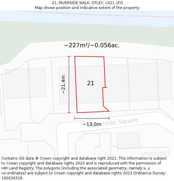 21, RIVERSIDE WALK, OTLEY, LS21 1FG: Plot and title map