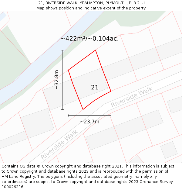 21, RIVERSIDE WALK, YEALMPTON, PLYMOUTH, PL8 2LU: Plot and title map