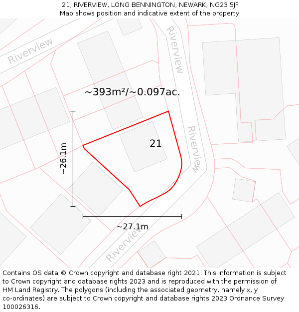 21, RIVERVIEW, LONG BENNINGTON, NEWARK, NG23 5JF: Plot and title map