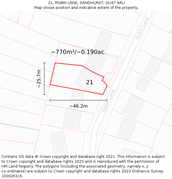 21, ROBIN LANE, SANDHURST, GU47 9AU: Plot and title map