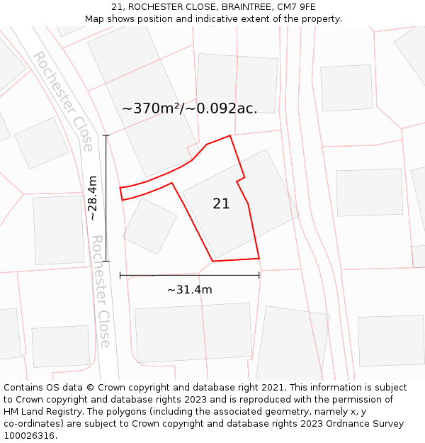 21, ROCHESTER CLOSE, BRAINTREE, CM7 9FE: Plot and title map