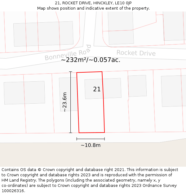 21, ROCKET DRIVE, HINCKLEY, LE10 0JP: Plot and title map