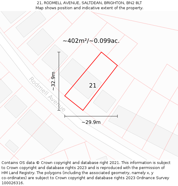 21, RODMELL AVENUE, SALTDEAN, BRIGHTON, BN2 8LT: Plot and title map