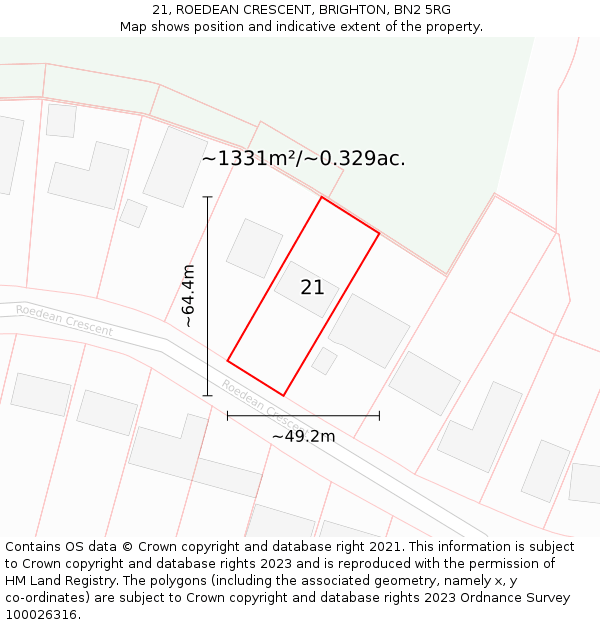 21, ROEDEAN CRESCENT, BRIGHTON, BN2 5RG: Plot and title map