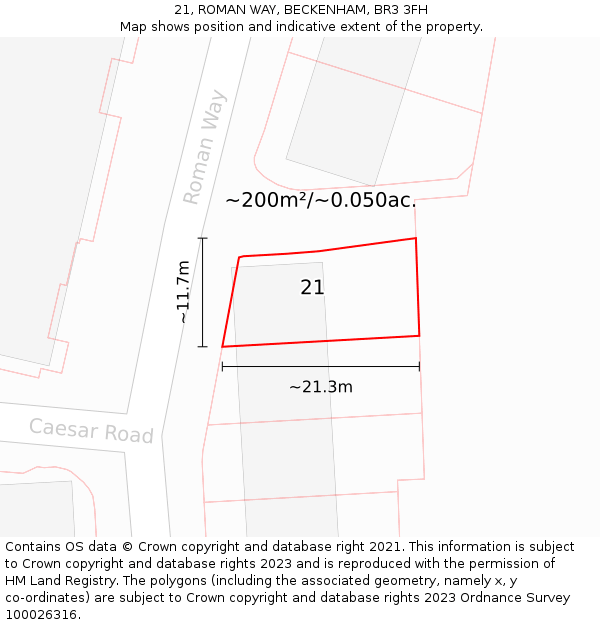 21, ROMAN WAY, BECKENHAM, BR3 3FH: Plot and title map