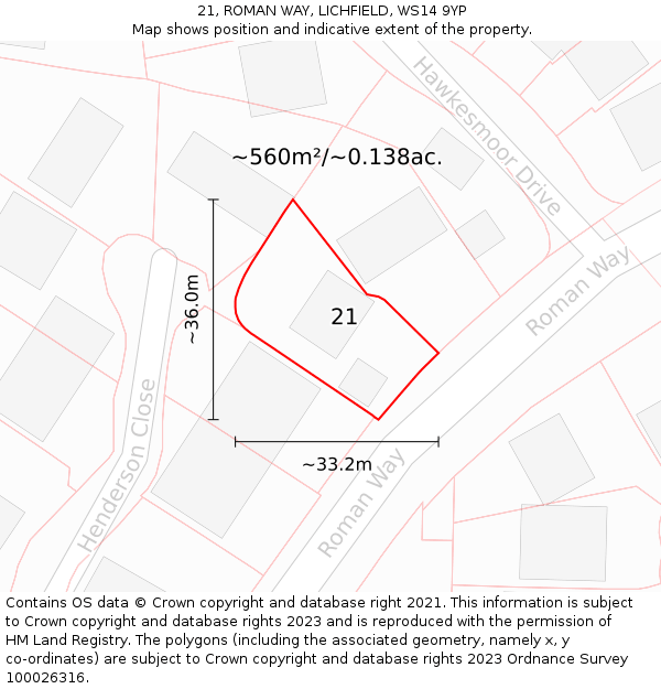 21, ROMAN WAY, LICHFIELD, WS14 9YP: Plot and title map