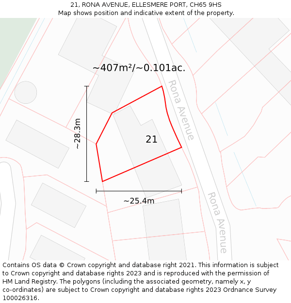 21, RONA AVENUE, ELLESMERE PORT, CH65 9HS: Plot and title map