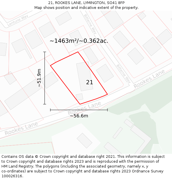 21, ROOKES LANE, LYMINGTON, SO41 8FP: Plot and title map