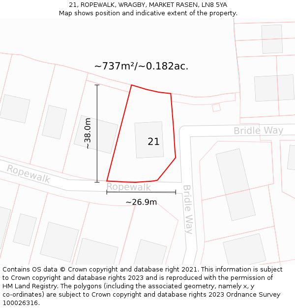 21, ROPEWALK, WRAGBY, MARKET RASEN, LN8 5YA: Plot and title map