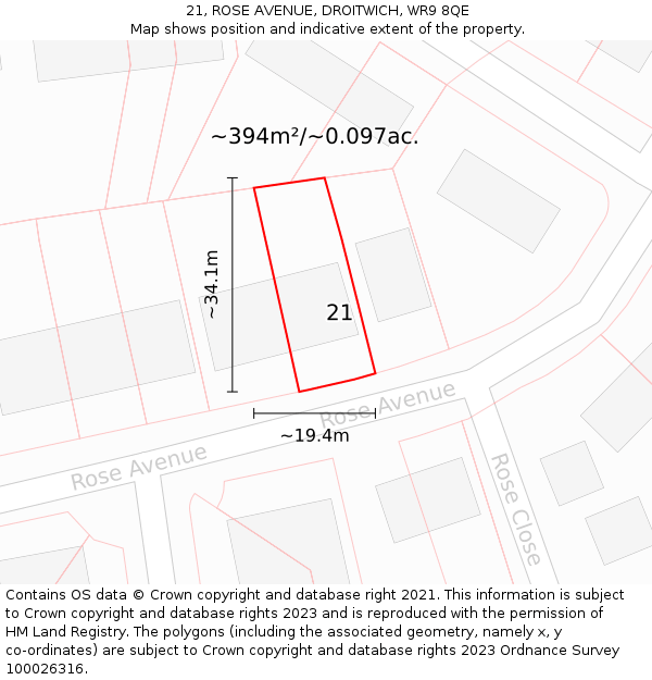 21, ROSE AVENUE, DROITWICH, WR9 8QE: Plot and title map