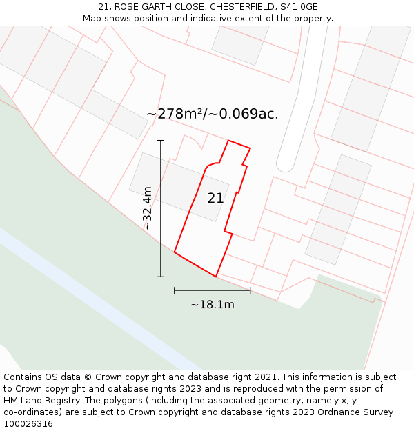 21, ROSE GARTH CLOSE, CHESTERFIELD, S41 0GE: Plot and title map