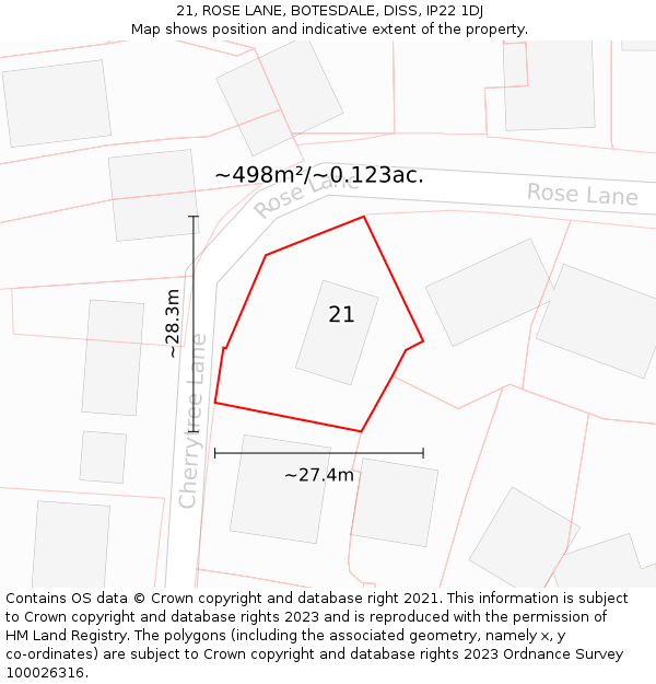 21, ROSE LANE, BOTESDALE, DISS, IP22 1DJ: Plot and title map