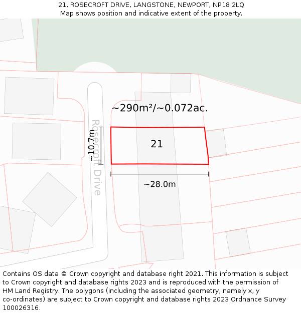 21, ROSECROFT DRIVE, LANGSTONE, NEWPORT, NP18 2LQ: Plot and title map