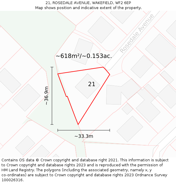 21, ROSEDALE AVENUE, WAKEFIELD, WF2 6EP: Plot and title map