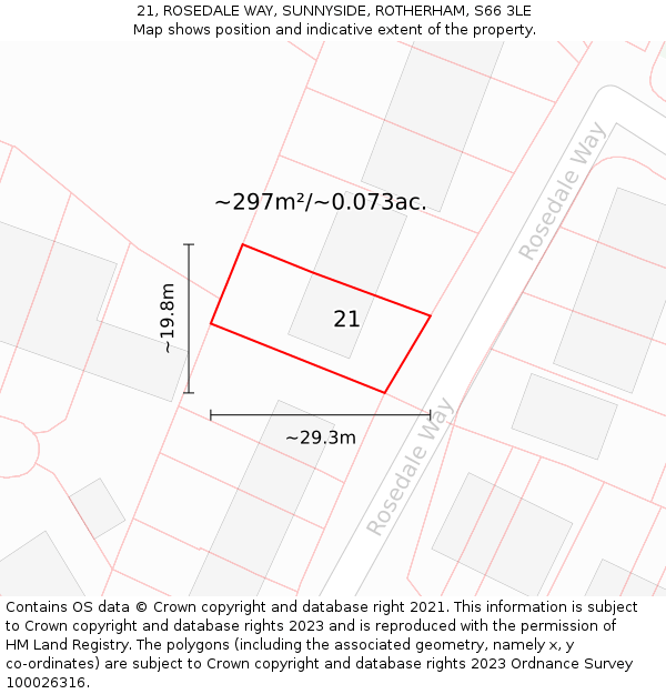 21, ROSEDALE WAY, SUNNYSIDE, ROTHERHAM, S66 3LE: Plot and title map