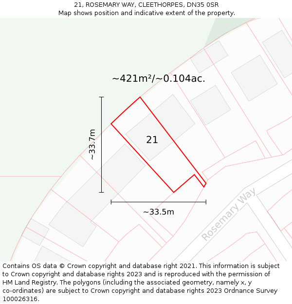 21, ROSEMARY WAY, CLEETHORPES, DN35 0SR: Plot and title map