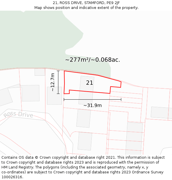 21, ROSS DRIVE, STAMFORD, PE9 2JF: Plot and title map