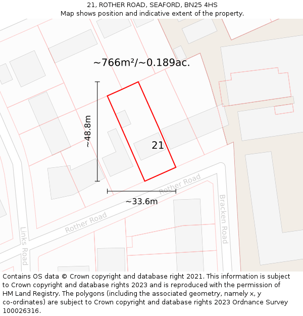 21, ROTHER ROAD, SEAFORD, BN25 4HS: Plot and title map