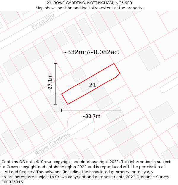 21, ROWE GARDENS, NOTTINGHAM, NG6 9ER: Plot and title map