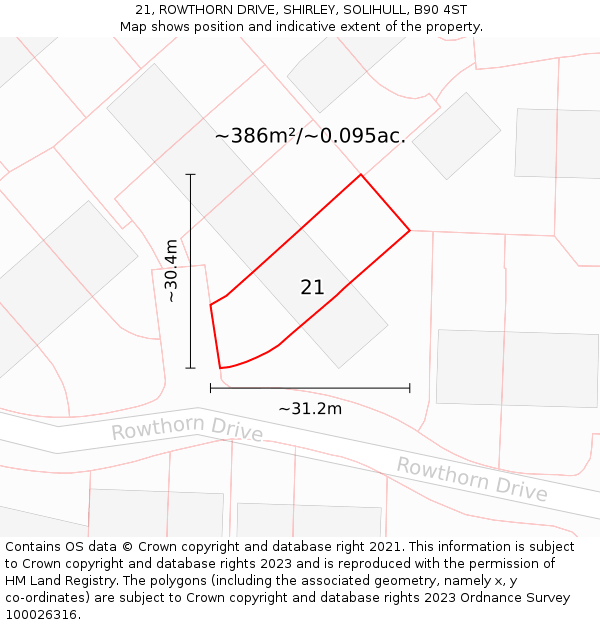 21, ROWTHORN DRIVE, SHIRLEY, SOLIHULL, B90 4ST: Plot and title map