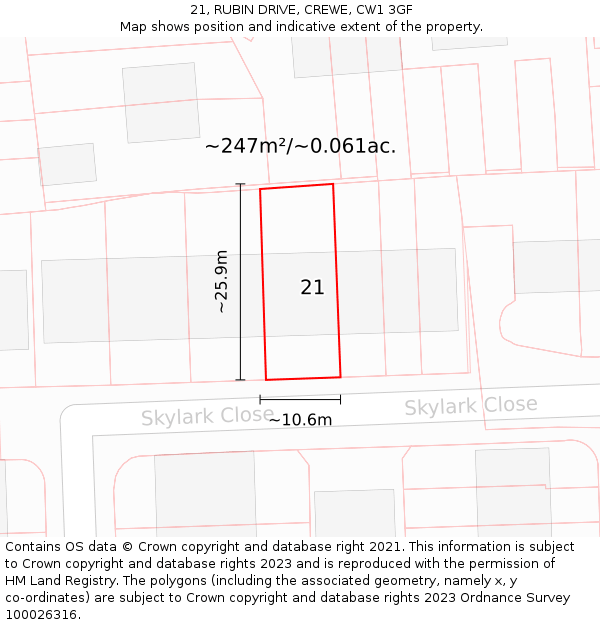 21, RUBIN DRIVE, CREWE, CW1 3GF: Plot and title map