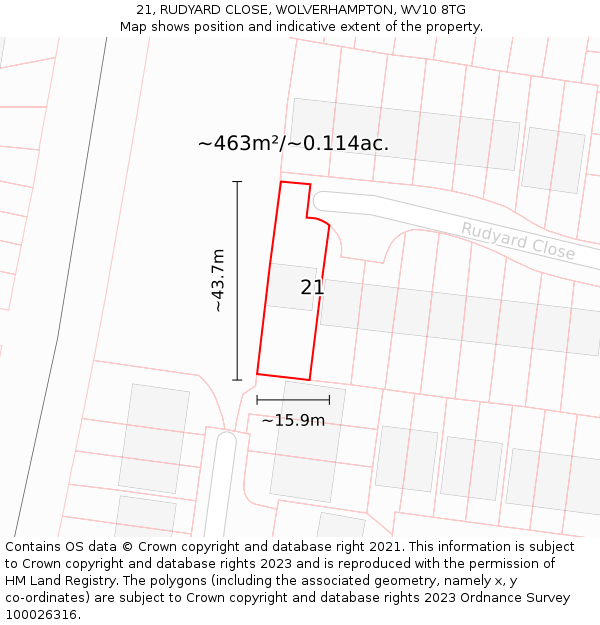 21, RUDYARD CLOSE, WOLVERHAMPTON, WV10 8TG: Plot and title map