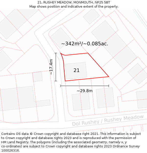 21, RUSHEY MEADOW, MONMOUTH, NP25 5BT: Plot and title map