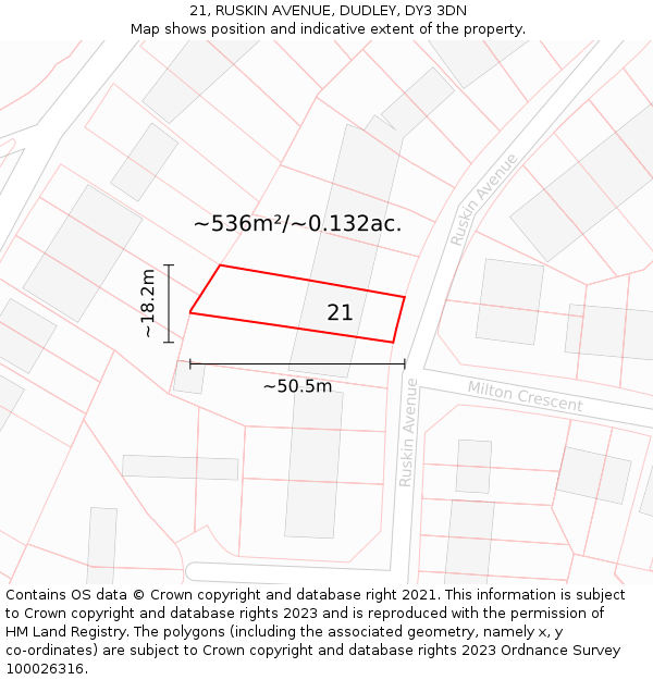 21, RUSKIN AVENUE, DUDLEY, DY3 3DN: Plot and title map