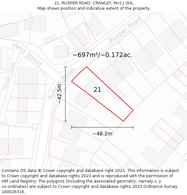 21, RUSPER ROAD, CRAWLEY, RH11 0HL: Plot and title map