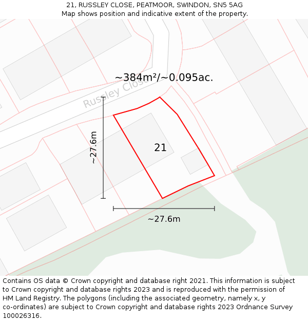 21, RUSSLEY CLOSE, PEATMOOR, SWINDON, SN5 5AG: Plot and title map