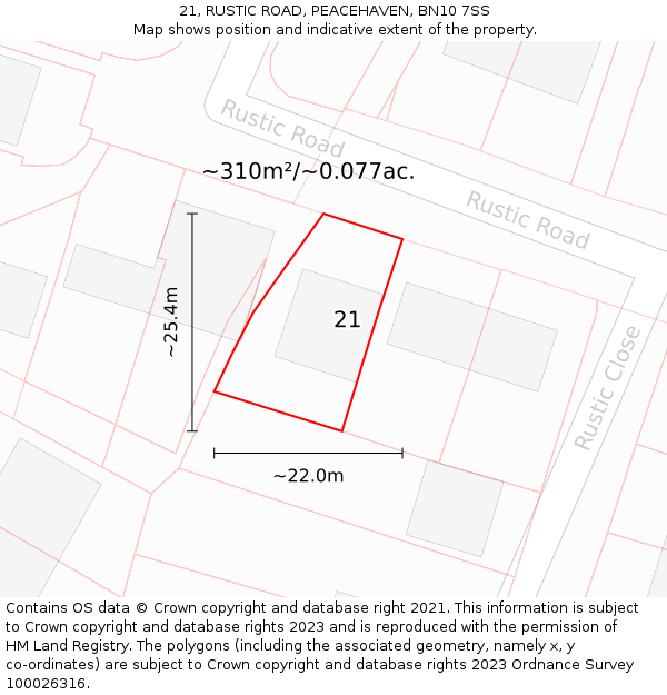 21, RUSTIC ROAD, PEACEHAVEN, BN10 7SS: Plot and title map