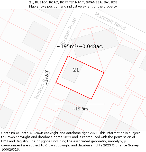 21, RUSTON ROAD, PORT TENNANT, SWANSEA, SA1 8DE: Plot and title map