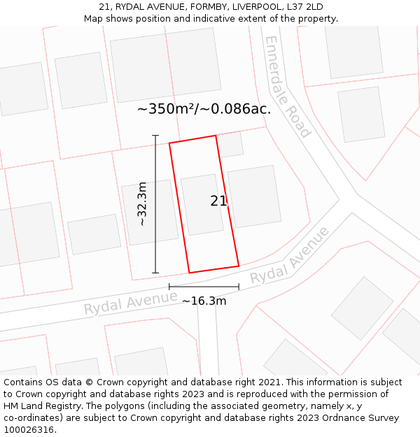 21, RYDAL AVENUE, FORMBY, LIVERPOOL, L37 2LD: Plot and title map