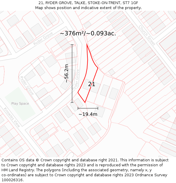 21, RYDER GROVE, TALKE, STOKE-ON-TRENT, ST7 1GF: Plot and title map