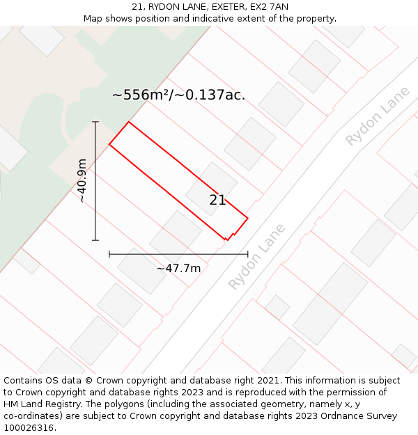 21, RYDON LANE, EXETER, EX2 7AN: Plot and title map