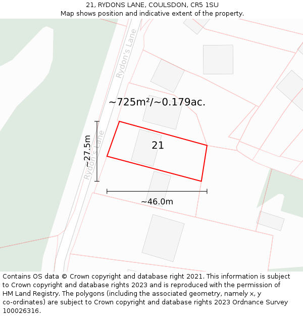 21, RYDONS LANE, COULSDON, CR5 1SU: Plot and title map