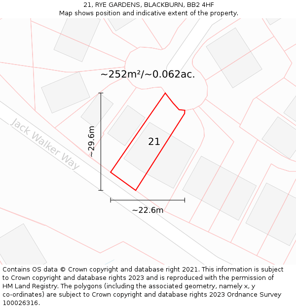 21, RYE GARDENS, BLACKBURN, BB2 4HF: Plot and title map