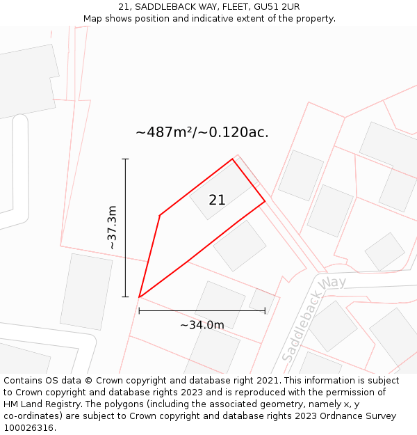 21, SADDLEBACK WAY, FLEET, GU51 2UR: Plot and title map