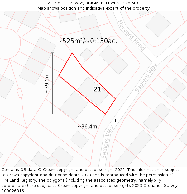 21, SADLERS WAY, RINGMER, LEWES, BN8 5HG: Plot and title map