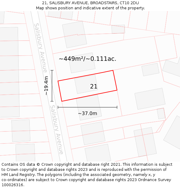 21, SALISBURY AVENUE, BROADSTAIRS, CT10 2DU: Plot and title map