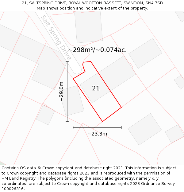 21, SALTSPRING DRIVE, ROYAL WOOTTON BASSETT, SWINDON, SN4 7SD: Plot and title map